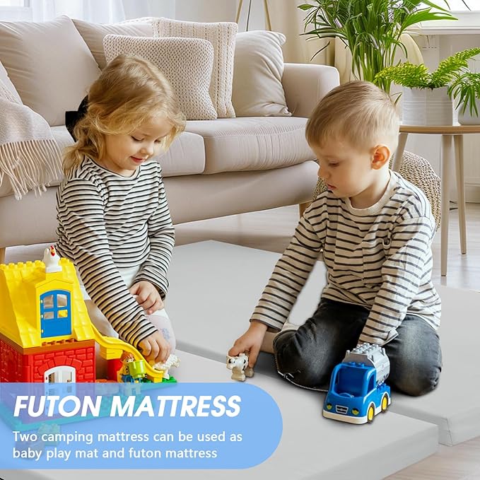 CYMULA Memory Foam Camping Mattress Pad,3inch Sleeping Pad for Camping,Non-Slip Bottom Floor Cot Car Mattress Bed with Retaining Portable Roll up Mattress Pad Mat for Travel Truck Guest Bed Tent