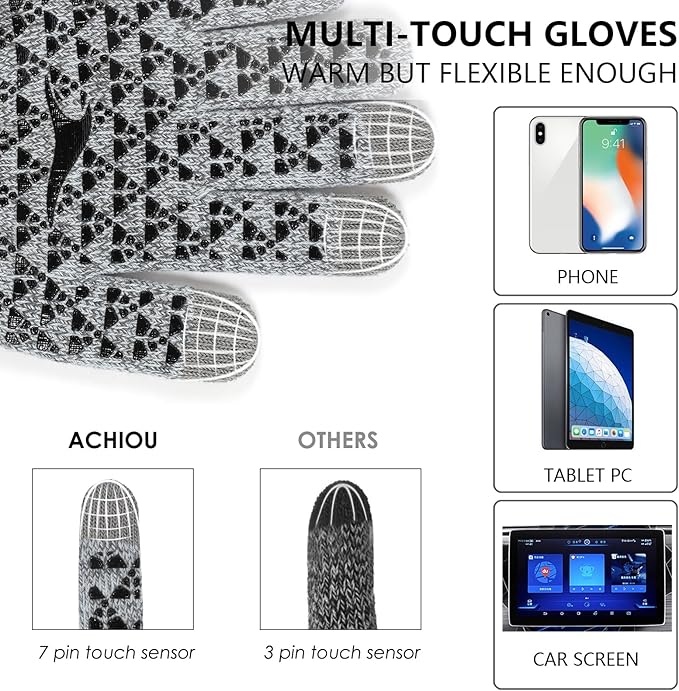 Achiou Winter Gloves, Glove for Men Women, Upgraded Touch Screen Texting Warm Running with Thermal Soft Knit Lining