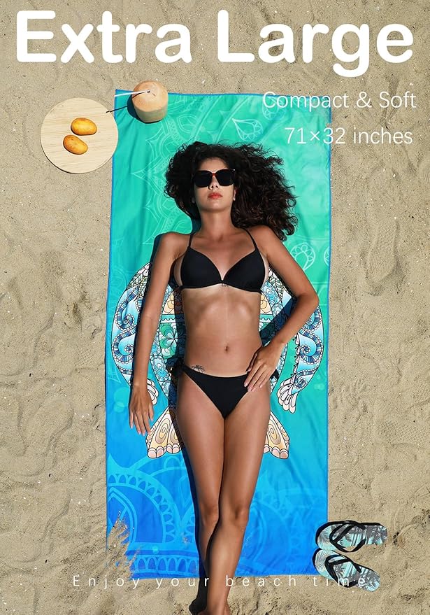 2 Pack Microfiber Lightweight Beach Towel Sand Free Quick Dry Absorbent Thin Compact Towels for Swimming Pool Camping Beach Accessories Large Easy Pack Travel Things for Vacation Essentials Gift