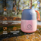 Vacuum Insulated Food Jar. Large 12oz Bowl incl. Folding Spoon, Cup. Wide Mouth Keep Hot & Cold Drinks Soup thermo Lunch Container for Adults. BPA-Free Stainless Steel, Leak Proof Antique Pink