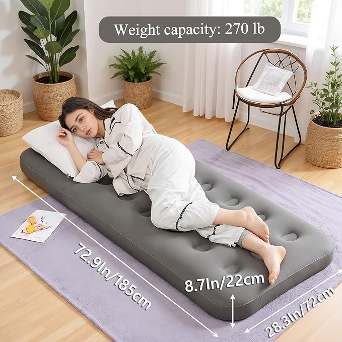 Foldable Inflatable air Mattress, Suitable for Indoor and Outdoor air Mattress, Thickened Waterproof, can be Used for Camping Tents (excluding Inflation Tools (Gray, Single)