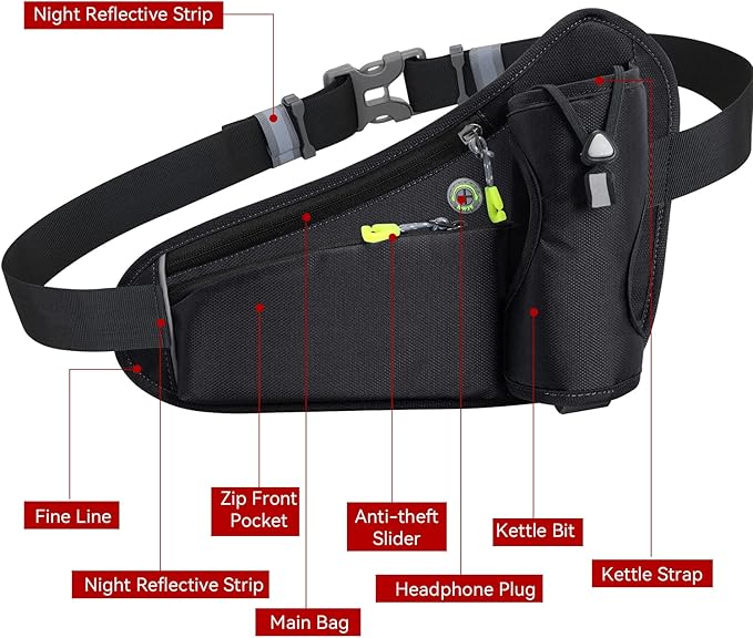 Running Belt Hydration Waist Pack with Water Bottle Holder for Men&Women Outdoor Sports (Black)