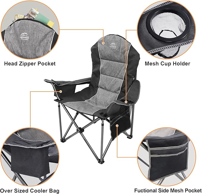 Camping Chairs for Adults,High Back Folding Camp Chair with Cup Holder and Cooler Bag,Heavy Duty Outdoor Lawn Chairs,Perfect for Camping,Hiking,Picnics,and Beach Trips,Black…