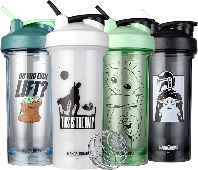 BlenderBottle Star Wars Shaker Bottle Pro Series Perfect for Protein Shakes and Pre Workout, 28-Ounce, Mandalorian & Child