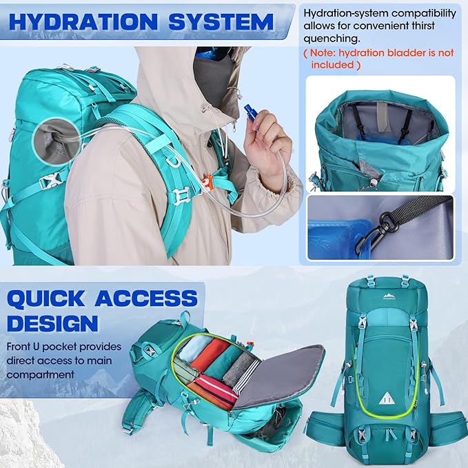 IGOLUMON 60L Hiking Backpack Waterproof Camping Backpack with Rain Cover Large Lightweight Backpacking Backpack for Men Women