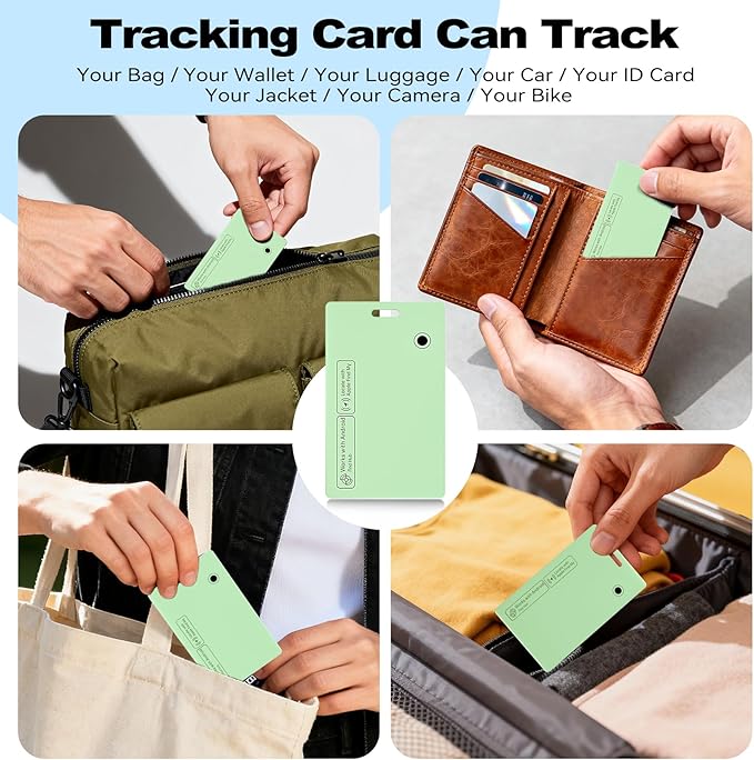 Dual Platform(Both iOS&Android) Rechargeable Air Tags Wallet Tracker Card, Smart Wallet Finder, Compatible with Apple Find My & Google's Find Hub, Item Locator, Wireless Charging (Green-1 Piece)