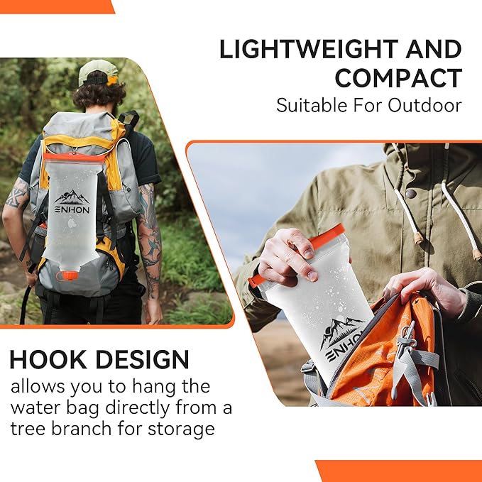 Enhon 2L Water Bag for Hiking Compatible with 28mm Sawyer Water Filter, Durable TPU Material Collapsible Bladder for Camping Fishing or Traveling, PVC Free Squeeze Pouch