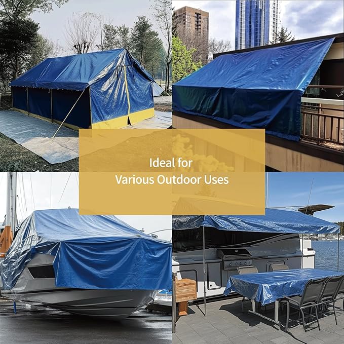 GUARD SHIELD Tarp 10x10 Feet Waterproof Blue/Silver Tarps 8Mil Multi Purpose UV Resistant Cover for Outdoor,Camping,Tent,Boats