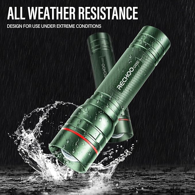 Rechargeable Flashlights High Lumens, G1000 Super Bright Flash Light 2 Pack, Small Zoomable LED Flashlight with 3 Lighting Modes, Portable Flashlight for Camping Essentials (Battery Included)-Green