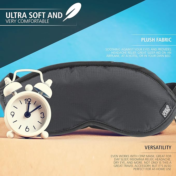 Lewis N. Clark Comfort Eye Mask + Sleep Aid to Block Light for Travel, Airplane, Hotel, Airport, Insomnia + Headache Relief with Adjustable Straps, 2 Pack, Blue