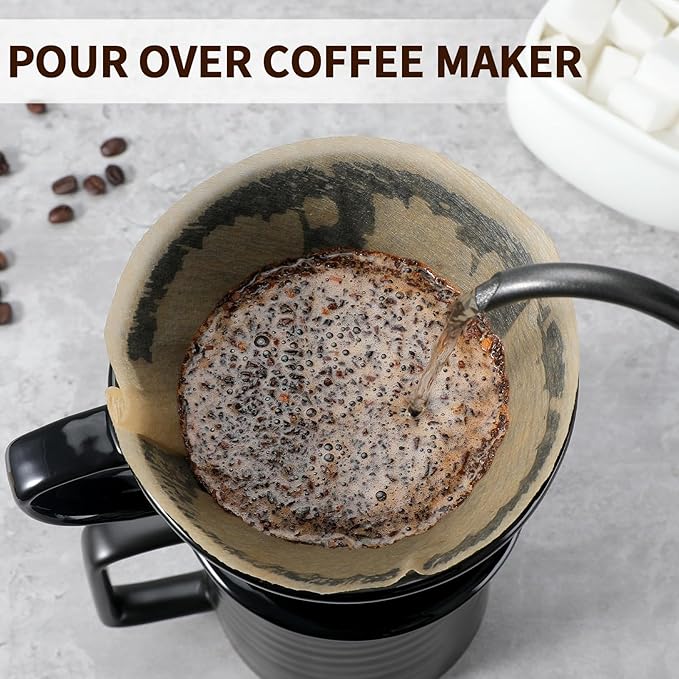 Mongdio Pour Over Coffee Maker, Ceramic Pour Over Dripper, Coffee Pour Over with 3 Holes Flat Bottom, Coffee Accessories for Home, Size 02 Black