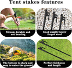 12 Pack Tent Stakes Heavy Duty, Metal Tent Stakes, Black Camping Stakes, Steel Tent Spikes, Canopy Stakes, Tent Pegs for Car Camping, Yard Decoration, Tarp, Shade Tent, Picnic