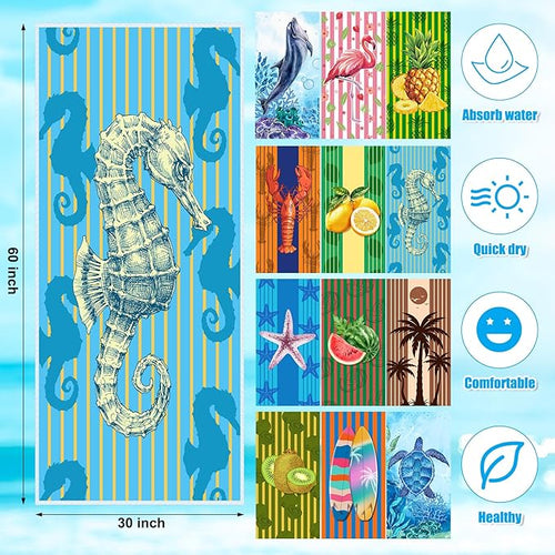 12 Pcs Oversized Microfiber Beach Towels Set 30 x 60 Extra Large Fiber Swim Pool Towel Absorbent Bath Blanket for Travel Vacation Accessories Gift Spa Soft Lightweight(Tropical)