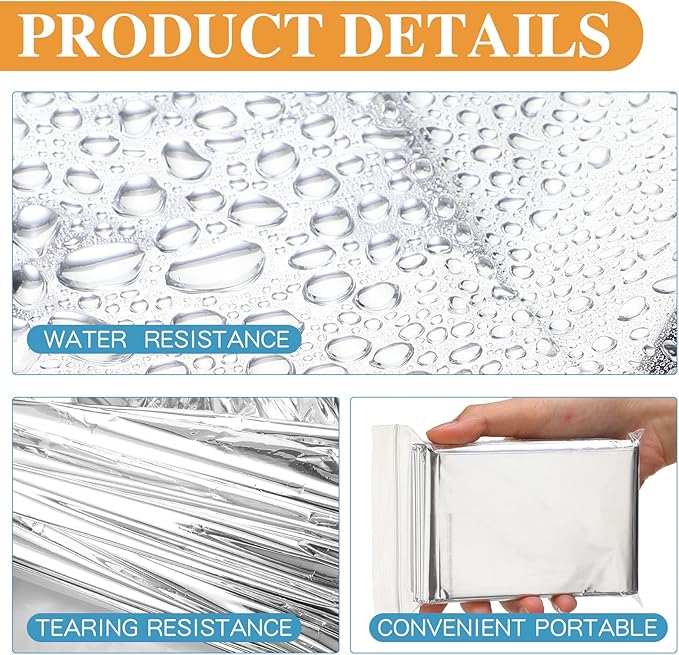Macarrie Emergency Blanket Bulk Survival Thermal Silver Foil Reflective Blankets Pack for Cold Outdoors Camping Hiking First Aid Shelter Space Emergency Supplies Set