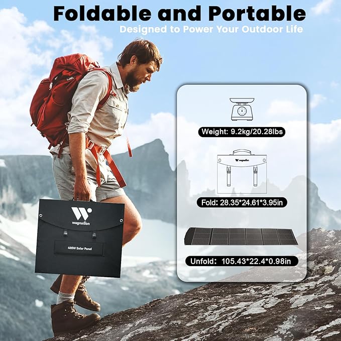 400 Watt Portable Solar Panel, 40V Foldable Solar Panel Charger with Kickstands, MC4 Output for Power Station/Solar Generator, High Efficiency IP65 Waterproof for Camping Hiking RV Blackout