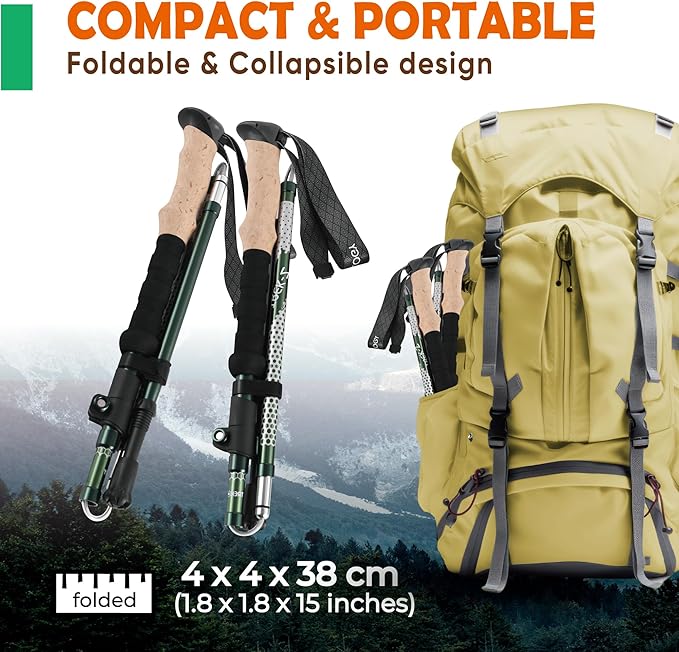 Trekology Trek-Z Collapsible Hiking & Trekking Poles - Balance Support for Seniors, Women, and Men, 2pc Per Set