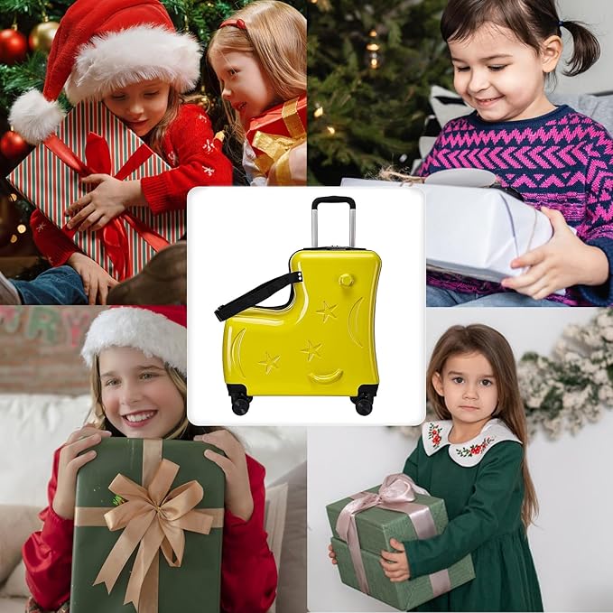 Kids Ride On Suitcase with Wheels, Scooter Luggage for Toddlers Travel, Durable Children's Suitcase for Boys & Girls Ages 2-15 Years Yellow