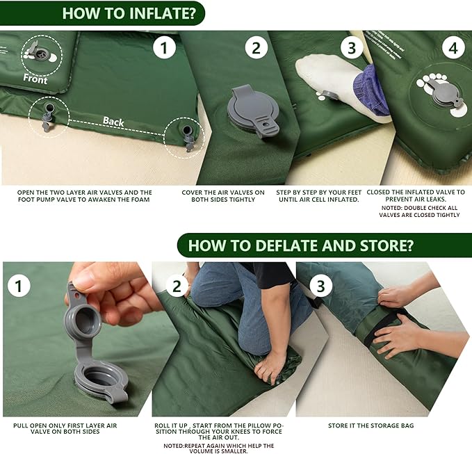 HiiPeak Memory Sleeping Pad, Compact Thick Foam Sleeping Mats with Pillow, 9.5 R-Value Insulated Camping Mattress Pad, Easy Inflate & Deflate, Inflatable Sleep Mat for Backpacking Hiking Car Tent