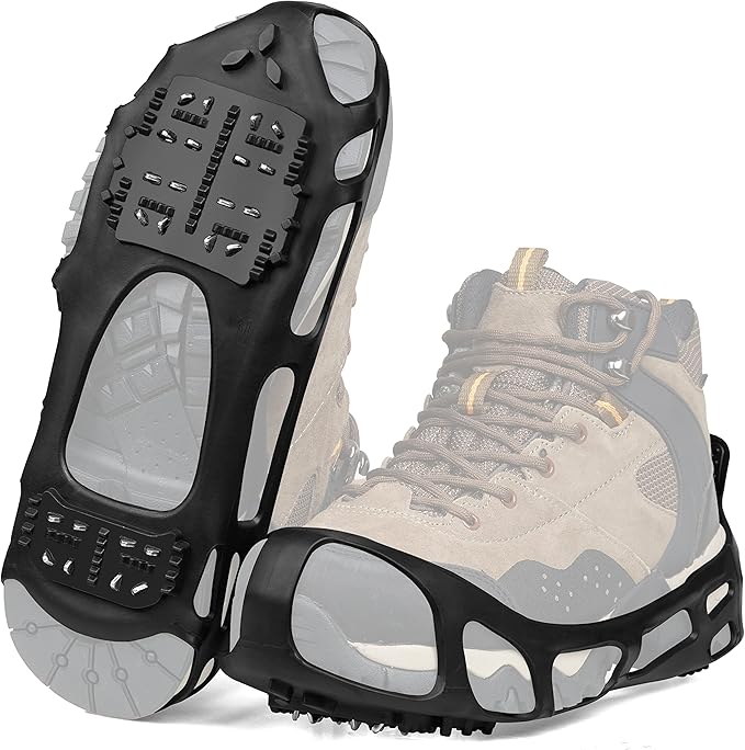 Ice Cleats for Shoes and Boots Men Women Snow Traction Cleats Crampons Anti Slip Shoe Grippers Spikes for Snow Ice Winter Walking Non-Slip 24 Studs Overshoe Slip-on Stretch Footwear