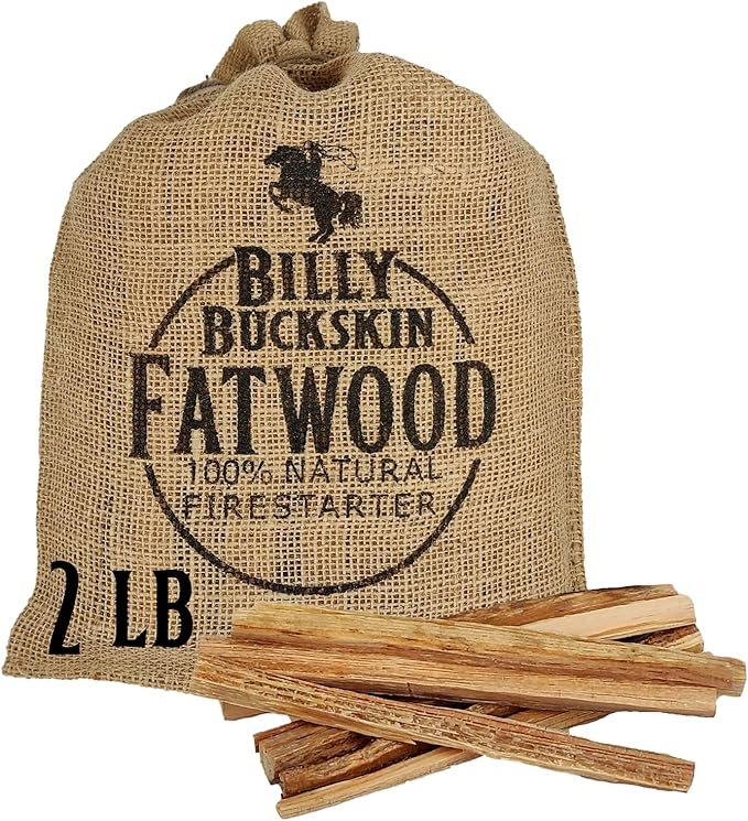 Billy Buckskin Co. Fatwood Fire Starter Sticks | Easy & Safe Fire Starter | Start a Fire with just 2 Sticks | Works in Any Weather Conditions | Burlap Bag (2 Pound Bag)