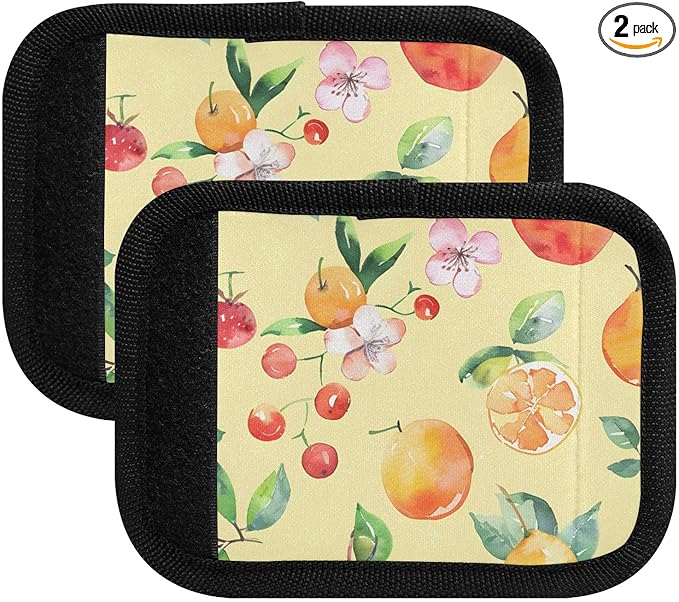 Fruits Flowers Yellow Luggage Handle Wrap for Suitcase Luggage Tags Handle Covers Identifiers Soft Decorations Travel Accessories 2 Pack