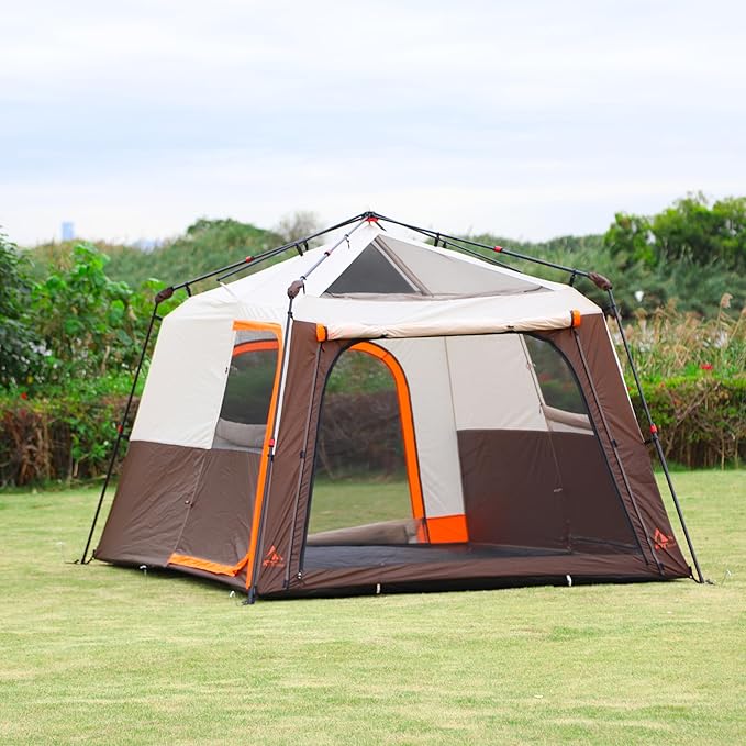 KTT Instant Tent 6 Person(B),Large Family Cabin Tents,Automatic Tent Build Quickly in 60S,2 Rooms,2 Top Windows,3 Doors and 3 Windows with Mesh,Waterproof,Big Tents for Outdoor,Picnic,Camping.