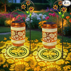 2 Pack Sunflower Solar Lanterns Outdoor Waterproof Solar Garden Decor, Birthday Gifts for Women Mom Grandma, Metal Hanging Lights with Shepherd Hook for Outside Yard Patio Pathway Backyard Porch