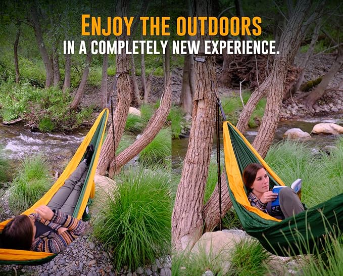 XL 2 Person Camping Hammock with Mosquito Net & Rain Fly - Compact Double Hammock with Bug Net, Tarp, Pocket, Tree Straps & Heavy Duty Carabiners - Parachute Grade Nylon Holds Over 600lbs