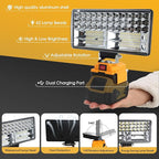 Cordless LED Work Light for Dewalt 20V Battery, 8" Portable LED Flood Light Flashlight, 2 Modes Brightness, 90W 9000LM, Low Voltage Protection, USB & Type-C Ports, for Work Camping Outdoor(No Battery)