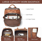 Travel Backpack for Women, Fits 17.0" Notebook, Stylish Lay-Flat Carry-on Vegan Leather Backpack with Luggage Strap for Travel and Daily Use