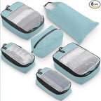 Premium Compression Packing Cubes for Travel, Compression Packaging Cube, Zip Bags Premium 6-Piece Set with laundry bag and shoe bag by TRIPPED Travel Gear (Dusty Teal Mesh)