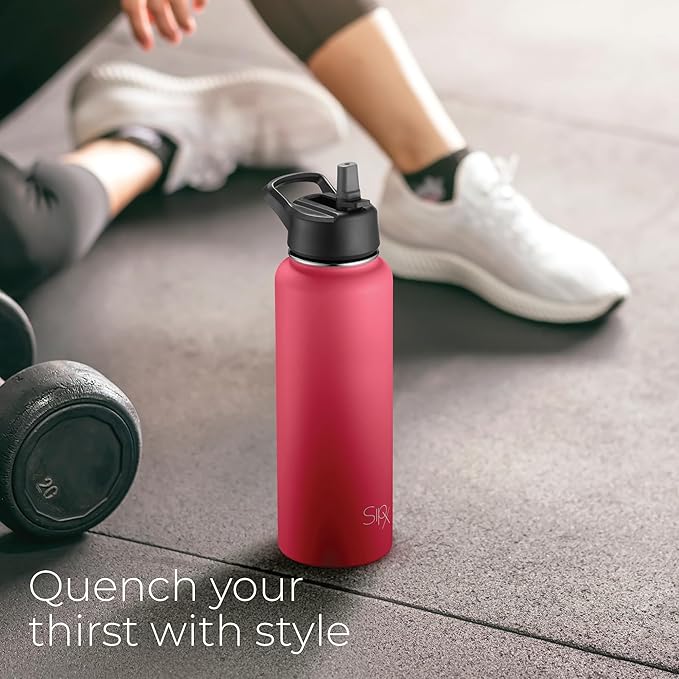 SipX™ Triple-Insulated Stainless Steel Water Bottle 40oz. With 3 Lids, BPA-Free Reusable Insulated Water Bottle Keeps Cold 24 Hours, Metal Water Bottle Made Of Sustainable Material For Hiking & Biking