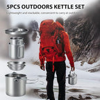 Lixada 5PCS Camping Cookware Set Stainless Steel 1.2L Camping Pot with 2 Cups & 2 Bowls, Lightweight Portable Backpacking Pot with Foldable Handles & Lid for Outdoor Cooking Hiking Picnic