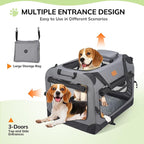 Morpilot 24-inch Portable Collapsible Dog Crate: Travel Dog Crate Soft-Sided for Small Dogs up to 27lbs, with Foldable Bowl, Shoulder Strap & Storage Pockets, Grey