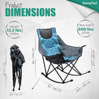 SUNNYFEEL Rocking Camping Chair, Luxury Padded Recliner, Oversized Folding Lawn Chair with Pocket, Heavy Duty for Outdoor/Picnic/Lounge/Patio, Portable Camp Rocker Chairs with Carry Bag