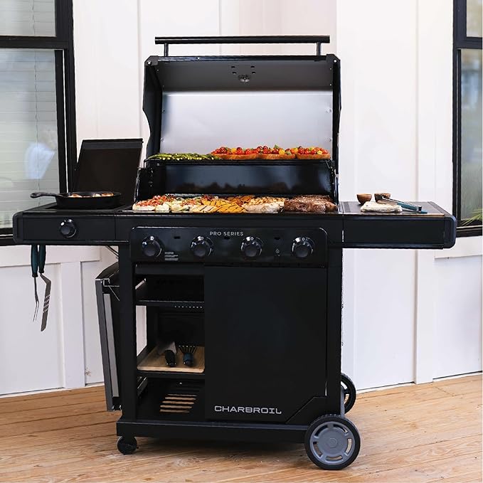 Charbroil Pro Series with Amplifire Infrared Technology 4-Burner Propane Gas Grill Cabinet with Side Burner, Black - 463281024