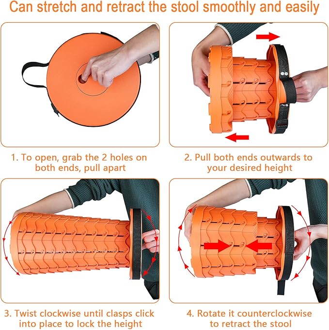 Boreeman Upgraded Folding Stool Lightweight Yet More Sturdy with Load Capacity 400lbs Portable Collapsible Stool for Camping Fishing Hiking BBQ (All Orange)