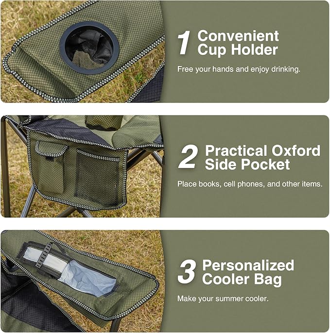 Outdoor Folding Chair Heavy Duty with Thick Cushion – Portable Camping Chair for Backyard, Beach & Hiking, 450lbs