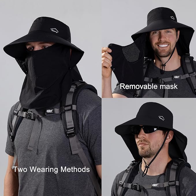 Sun Hat for Men Women with Neck Flap,UPF 50+ UV Protective Hiking Fishing Hats,Wide Brim Sun Hat for Women&Men