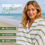 White Classic Cotton Pool Towels Oversized 35 x 70 Inches, Ultra Absorbent and Low Lint Striped Beach Towels for Adults, Stripes Design Luxury Extra Large Bath Towels, Green, 3 Pack