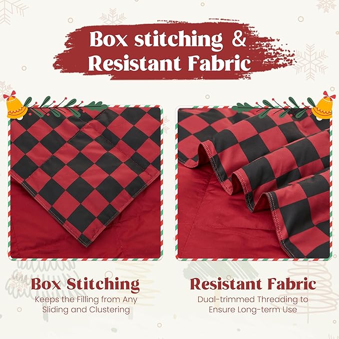 puredown® Lightweight Checkered Couch Throw Soft Feather Down Throw Blanket for Indoor and Outdoor Use, 50"X70", Black and Red