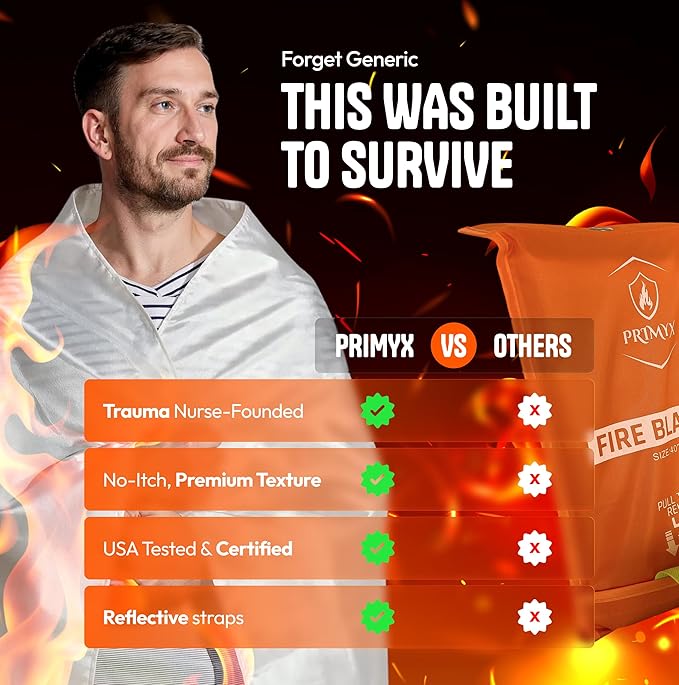 Emergency Fire Blanket 40"x40" (2-Pack) – Fireproof Survival Blanket for Home, Kitchen, RV & Camping – Smothers Grease & Electrical Fires – Reusable, Pet & Family Safe Fire Safety Gear