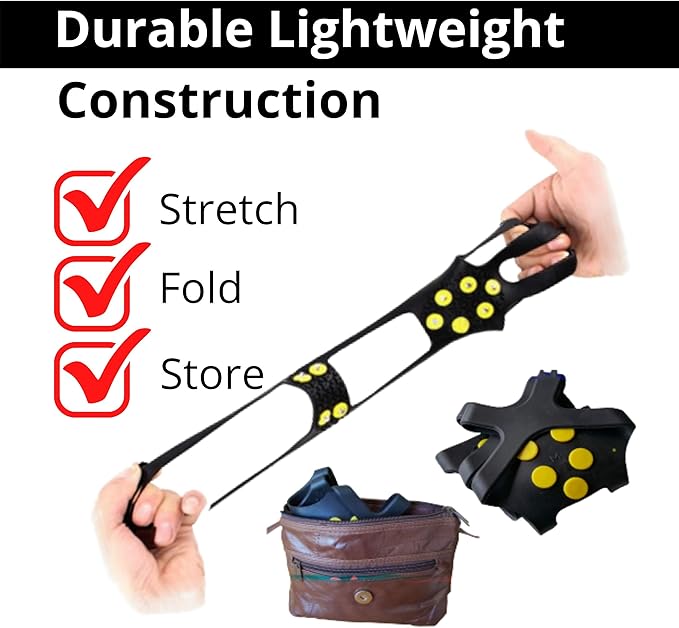 Ice Snow Traction Cleats - Lightweight Crampon Cleats for Walking on Snow & Ice - Anti Slip Grippers Fasten Quickly & Easily Over Footwear - Protable Grips for Shoes and Boots