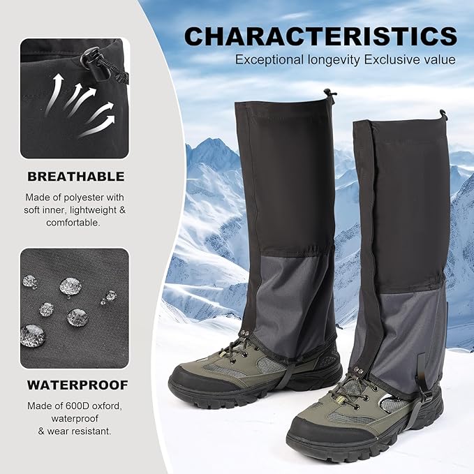 Waterproof Trail Gators for Hiking Boots Adjustable Ankle Leg Gaiters for Men Women Shoe Gaiters Snow Boot Covers Snowshoeing
