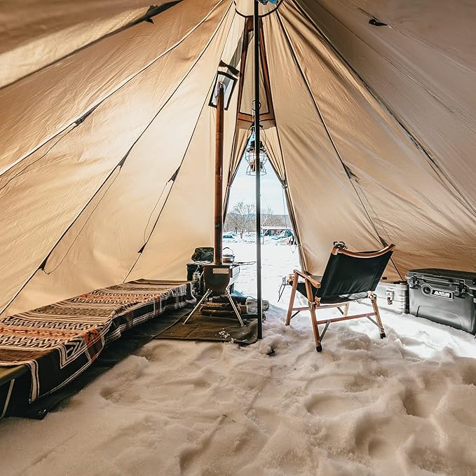 OneTigris Rock Fortress Hot Tent with Stove Jack, 4 Season, 4-6 Person Tipi for Camping, Backpacking, Hunting, Fishing - Waterproof, Wind-Proof