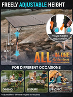 KingCamp Folding Glass Fiber Camping Table, Portable Camp Table with Adjustable Height Aluminum Legs & Carry Bag for Outdoor, Picnic, Beach, Party, Indoor, Use for 4-6 People