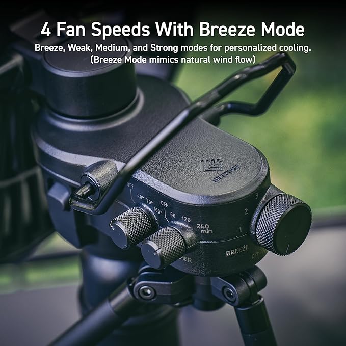 NESTOUT Outdoor Camping Fan with Tripod, 4 Speed Settings & Breeze Mode, 3 Angle Oscillation, 90° Adjustable Tilt, Timer (30/60/90 mins), USB C Compatible, Portable Tent Fan (Black Full Kit)