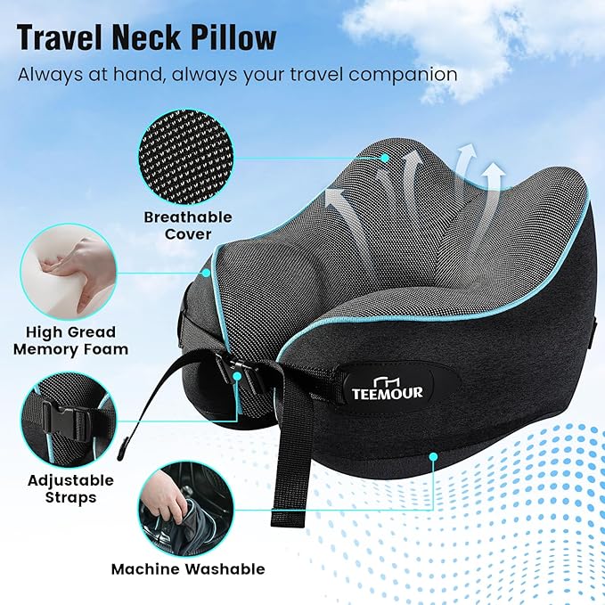 Neck Pillow for Traveling, Travel Neck Pillow for Airplane Memory Foam Travel Pillow for Flight Headrest Sleep with 360° Support Portable, Travel Essentials Birthday Gifts for Women Men Mom Dad