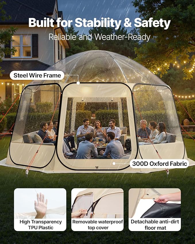 VEVOR Pop up Sports Tent, 8 Sizes Optional Clear Bubble Tent for 1-6 Person, Waterproof Outdoor Pod with Floor Mat & Top Cover, Garden Igloo Dome Tents Camping Shelter for Sports Watching