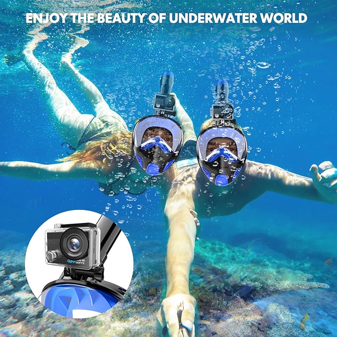 Full Face Snorkel Mask for Adults Teen, Snorkeling Gear with Detachable Camera Mount,Panoramic 180° View, Anti-Fog Anti-Leak Snorkling Set for Man and Women